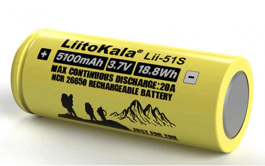 Аккумулятор литиевый высокотоковый 26650 Liitokala Lii-51S 5100мАч 1 шт.